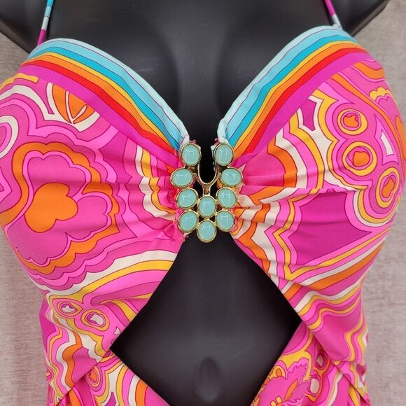 Trina Turk Morning Sunrise Bandeau One Piece Monokini Swimsuit Size 14 NEW - Picture 3 of 10